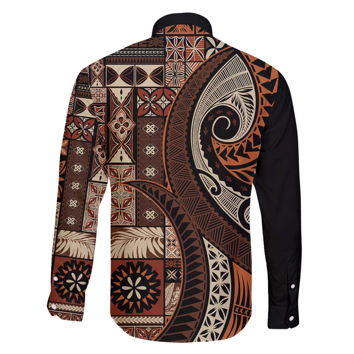 Vintage Samoa Siapo Mamanu Family Matching Off The Shoulder Long Sleeve Dress and Hawaiian Shirt Brown Samoan Tapa Motif - Polynesian Pride