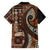 Vintage Samoa Siapo Mamanu Family Matching Off Shoulder Maxi Dress and Hawaiian Shirt Brown Samoan Tapa Motif - Polynesian Pride