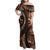 Vintage Samoa Siapo Mamanu Family Matching Off Shoulder Maxi Dress and Hawaiian Shirt Brown Samoan Tapa Motif - Polynesian Pride