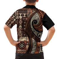 Vintage Samoa Siapo Mamanu Family Matching Puletasi and Hawaiian Shirt Brown Samoan Tapa Motif - Polynesian Pride