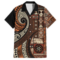 Vintage Samoa Siapo Mamanu Family Matching Puletasi and Hawaiian Shirt Brown Samoan Tapa Motif - Polynesian Pride