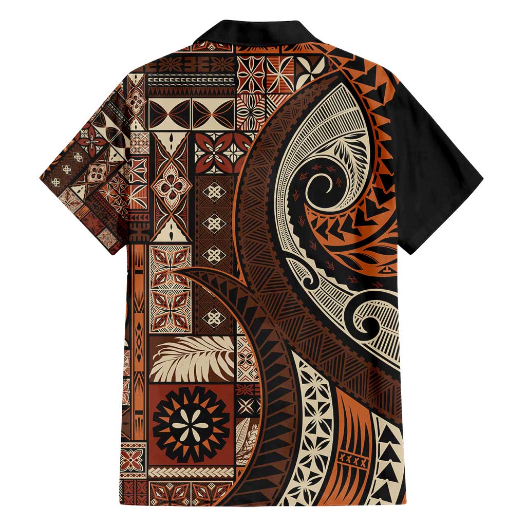Vintage Samoa Siapo Mamanu Family Matching Puletasi and Hawaiian Shirt Brown Samoan Tapa Motif - Polynesian Pride