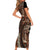 Vintage Samoa Siapo Mamanu Family Matching Short Sleeve Bodycon Dress and Hawaiian Shirt Brown Samoan Tapa Motif - Polynesian Pride
