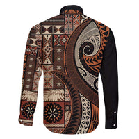 Vintage Samoa Siapo Mamanu Family Matching Tank Maxi Dress and Hawaiian Shirt Brown Samoan Tapa Motif - Polynesian Pride