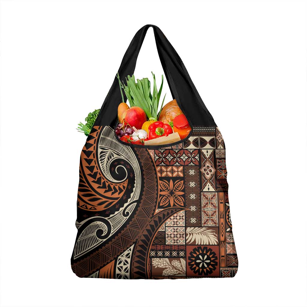Vintage Samoa Siapo Mamanu Grocery Bag Brown Samoan Tapa Motif - Polynesian Pride