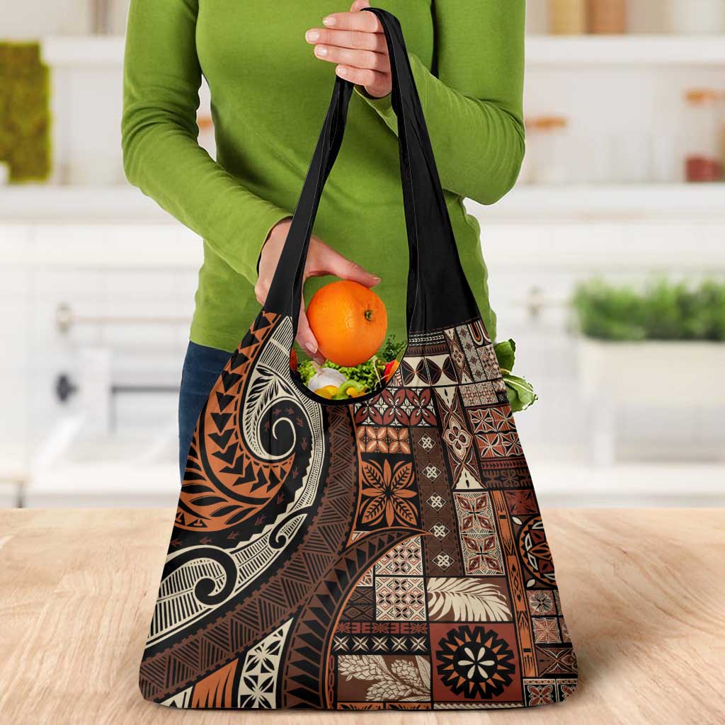 Vintage Samoa Siapo Mamanu Grocery Bag Brown Samoan Tapa Motif - Polynesian Pride