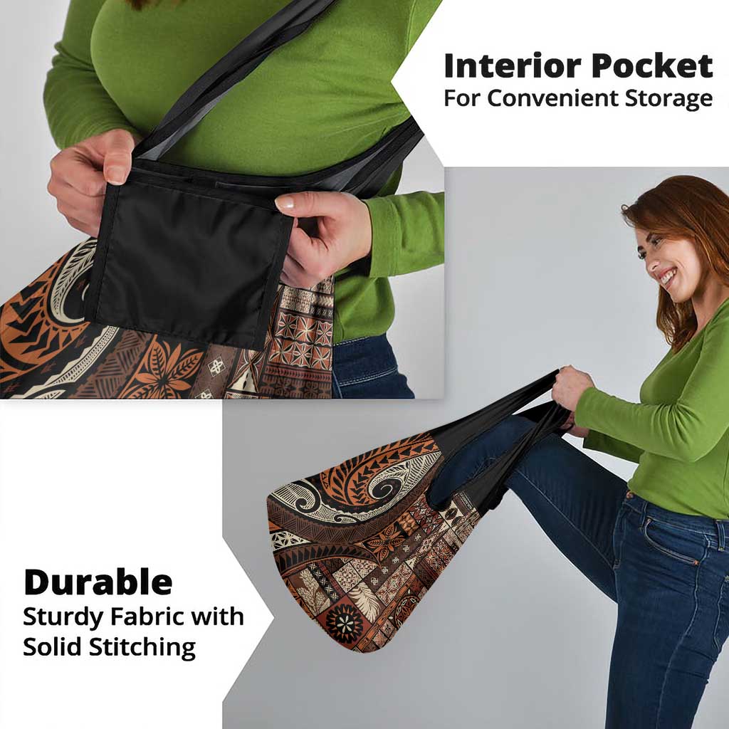 Vintage Samoa Siapo Mamanu Grocery Bag Brown Samoan Tapa Motif - Polynesian Pride