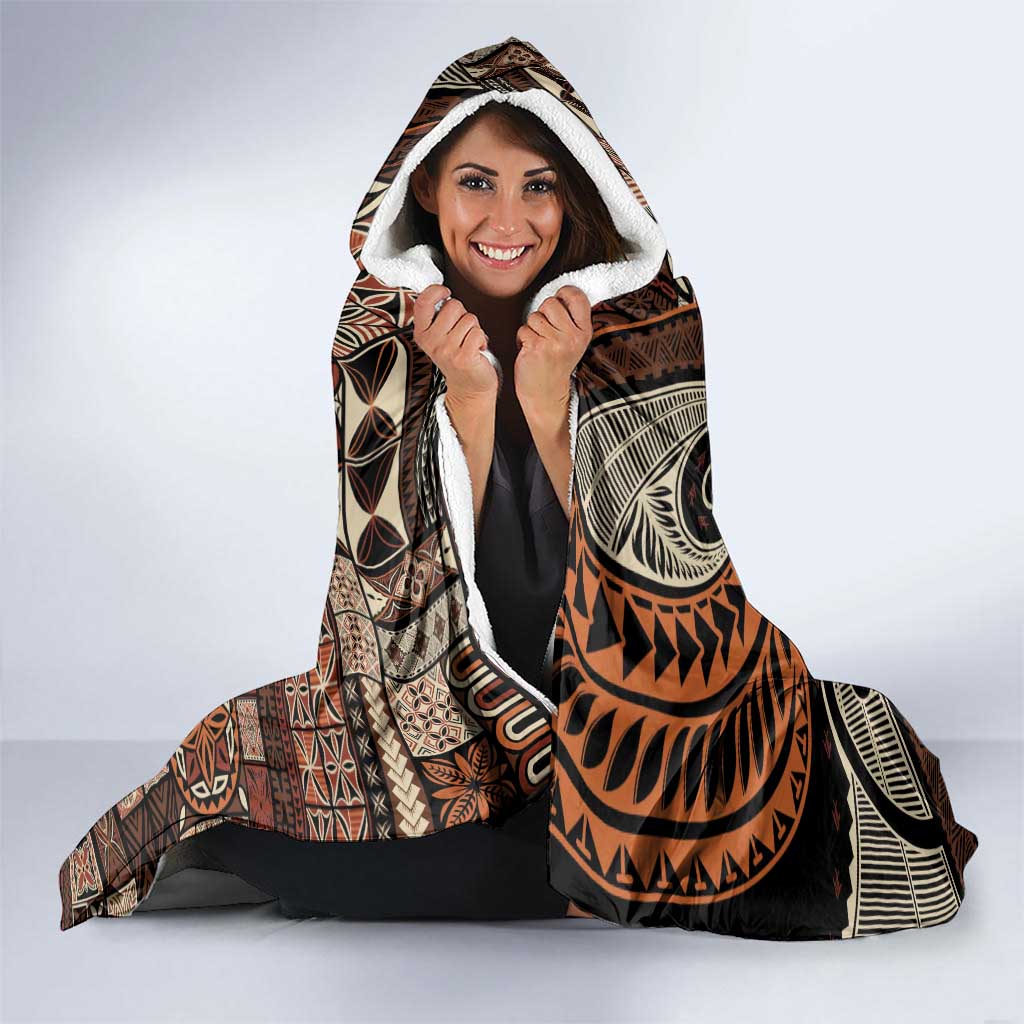 Vintage Samoa Siapo Mamanu Hooded Blanket Brown Samoan Tapa Motif - Polynesian Pride