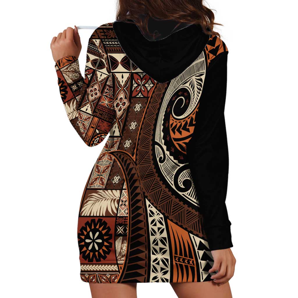 Vintage Samoa Siapo Mamanu Hoodie Dress Brown Samoan Tapa Motif - Polynesian Pride