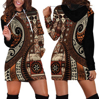Vintage Samoa Siapo Mamanu Hoodie Dress Brown Samoan Tapa Motif - Polynesian Pride