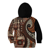 Vintage Samoa Siapo Mamanu Kid Hoodie Brown Samoan Tapa Motif - Polynesian Pride