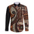 Vintage Samoa Siapo Mamanu Long Sleeve Button Shirt Brown Samoan Tapa Motif - Polynesian Pride