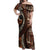 Vintage Samoa Siapo Mamanu Off Shoulder Maxi Dress Brown Samoan Tapa Motif - Polynesian Pride