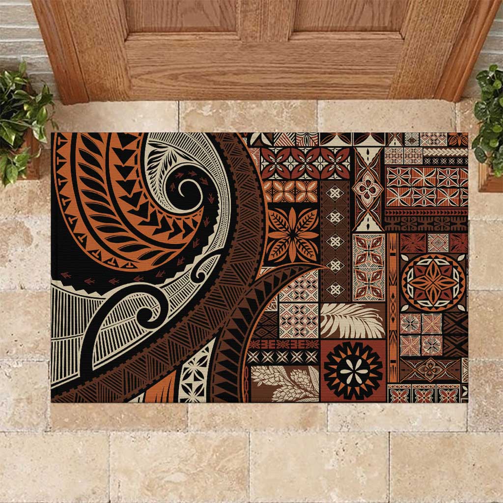 Vintage Samoa Siapo Mamanu Rubber Doormat Brown Samoan Tapa Motif - Polynesian Pride