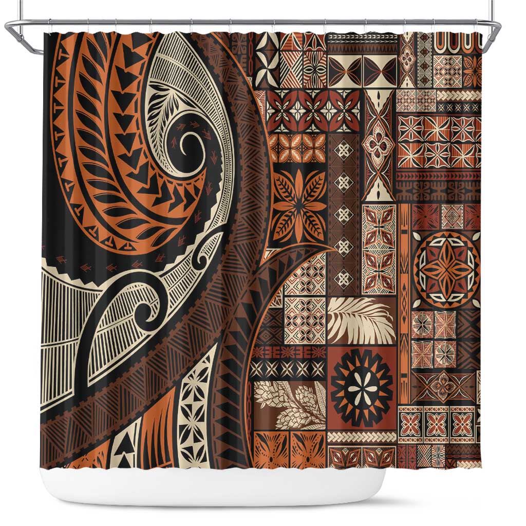 Vintage Samoa Siapo Mamanu Shower Curtain Brown Samoan Tapa Motif - Polynesian Pride