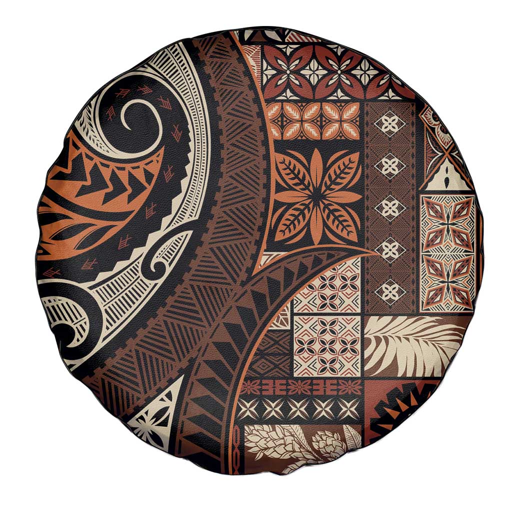 Vintage Samoa Siapo Mamanu Spare Tire Cover Brown Samoan Tapa Motif - Polynesian Pride