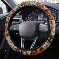 Vintage Samoa Siapo Mamanu Steering Wheel Cover Brown Samoan Tapa Motif - Polynesian Pride