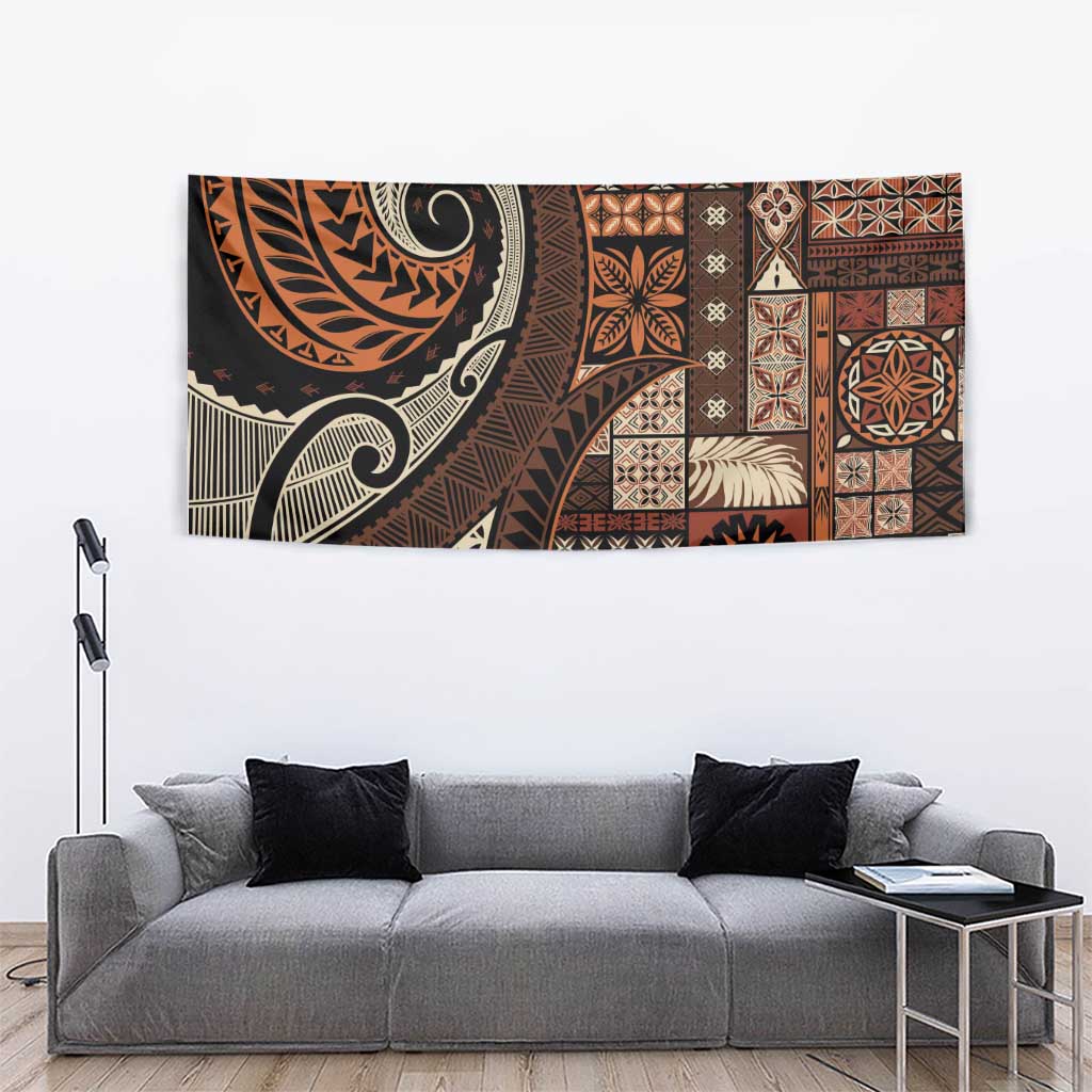 Vintage Samoa Siapo Mamanu Tapestry Brown Samoan Tapa Motif - Polynesian Pride