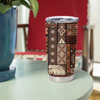Vintage Samoa Siapo Mamanu Tumbler Cup Brown Samoan Tapa Motif - Polynesian Pride
