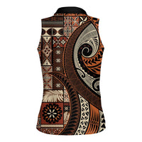 Vintage Samoa Siapo Mamanu Women Sleeveless Polo Shirt Brown Samoan Tapa Motif - Polynesian Pride