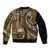Vintage Samoa Siapo Mamanu Bomber Jacket Gold Samoan Tapa Motif - Polynesian Pride