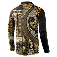 Vintage Samoa Siapo Mamanu Button Sweatshirt Gold Samoan Tapa Motif - Polynesian Pride