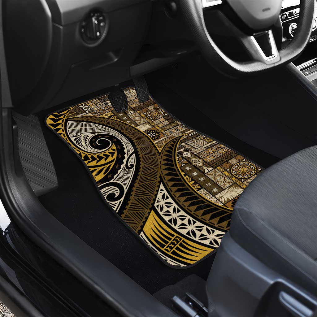 Vintage Samoa Siapo Mamanu Car Mats Gold Samoan Tapa Motif - Polynesian Pride