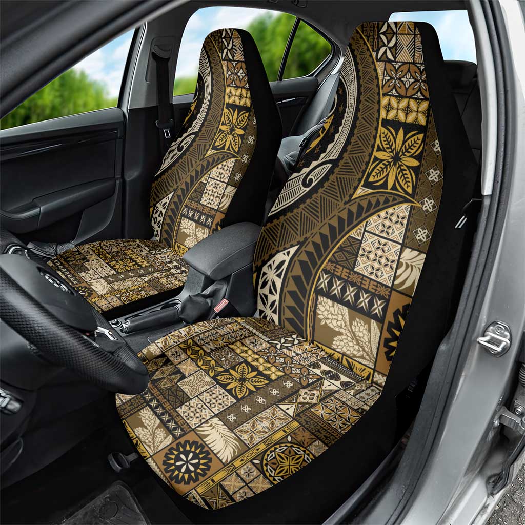 Vintage Samoa Siapo Mamanu Car Seat Cover Gold Samoan Tapa Motif - Polynesian Pride