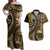 Vintage Samoa Siapo Mamanu Couples Matching Off Shoulder Maxi Dress and Hawaiian Shirt Gold Samoan Tapa Motif - Polynesian Pride