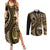 Vintage Samoa Siapo Mamanu Couples Matching Summer Maxi Dress and Long Sleeve Button Shirt Gold Samoan Tapa Motif - Polynesian Pride