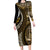 Vintage Samoa Siapo Mamanu Family Matching Long Sleeve Bodycon Dress and Hawaiian Shirt Gold Samoan Tapa Motif - Polynesian Pride