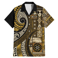 Vintage Samoa Siapo Mamanu Family Matching Mermaid Dress and Hawaiian Shirt Gold Samoan Tapa Motif - Polynesian Pride