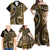 Vintage Samoa Siapo Mamanu Family Matching Off Shoulder Maxi Dress and Hawaiian Shirt Gold Samoan Tapa Motif - Polynesian Pride