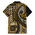Vintage Samoa Siapo Mamanu Family Matching Short Sleeve Bodycon Dress and Hawaiian Shirt Gold Samoan Tapa Motif - Polynesian Pride