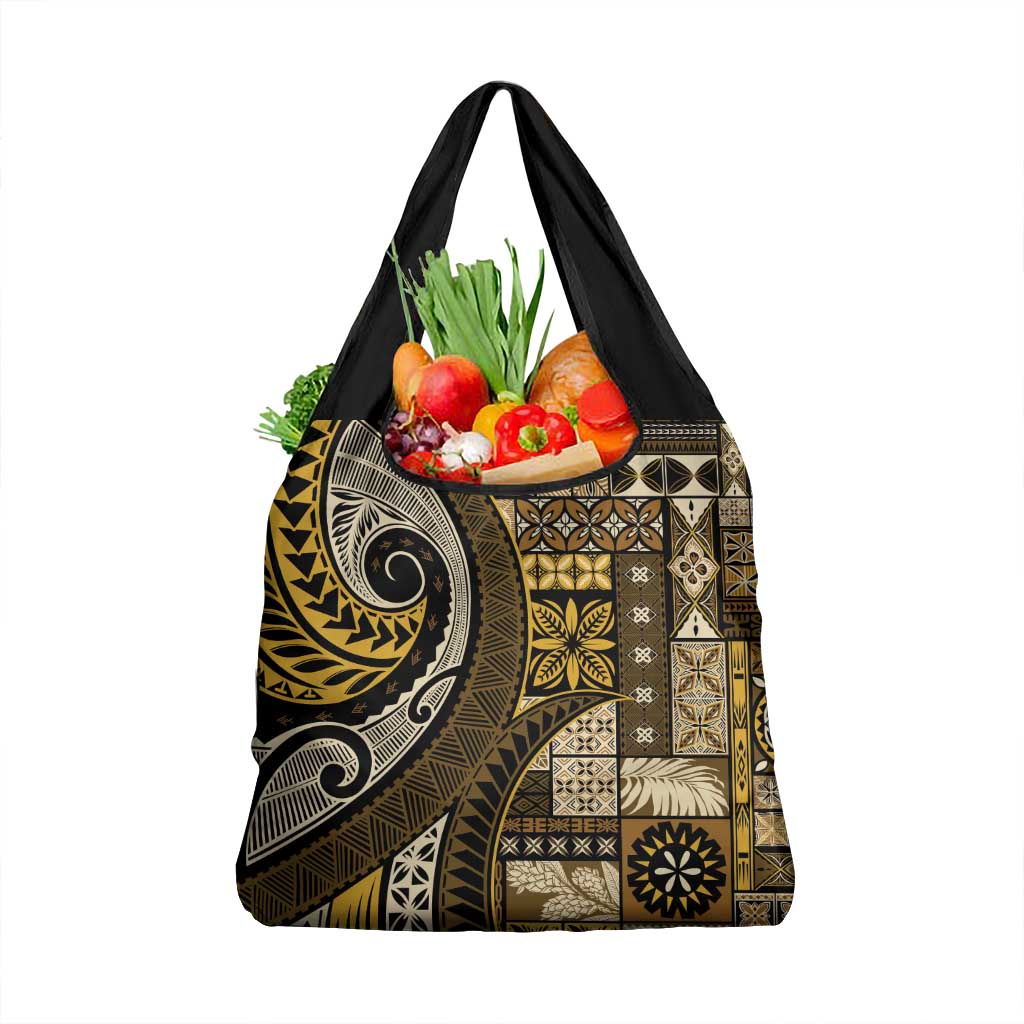 Vintage Samoa Siapo Mamanu Grocery Bag Gold Samoan Tapa Motif - Polynesian Pride