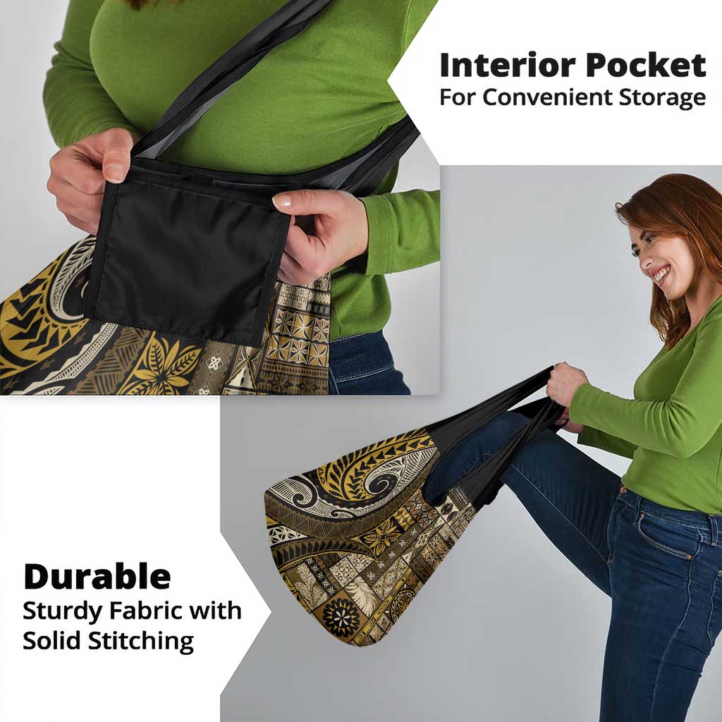 Vintage Samoa Siapo Mamanu Grocery Bag Gold Samoan Tapa Motif - Polynesian Pride