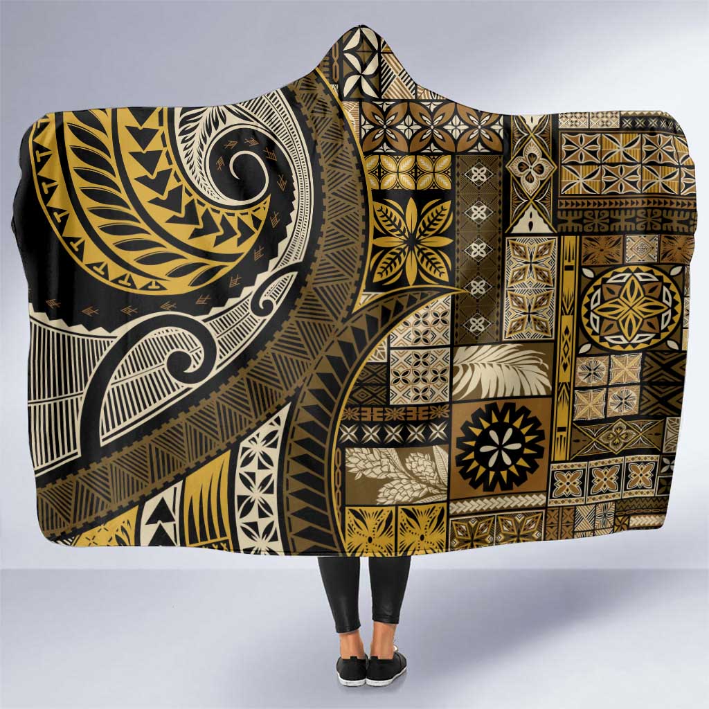 Vintage Samoa Siapo Mamanu Hooded Blanket Gold Samoan Tapa Motif - Polynesian Pride