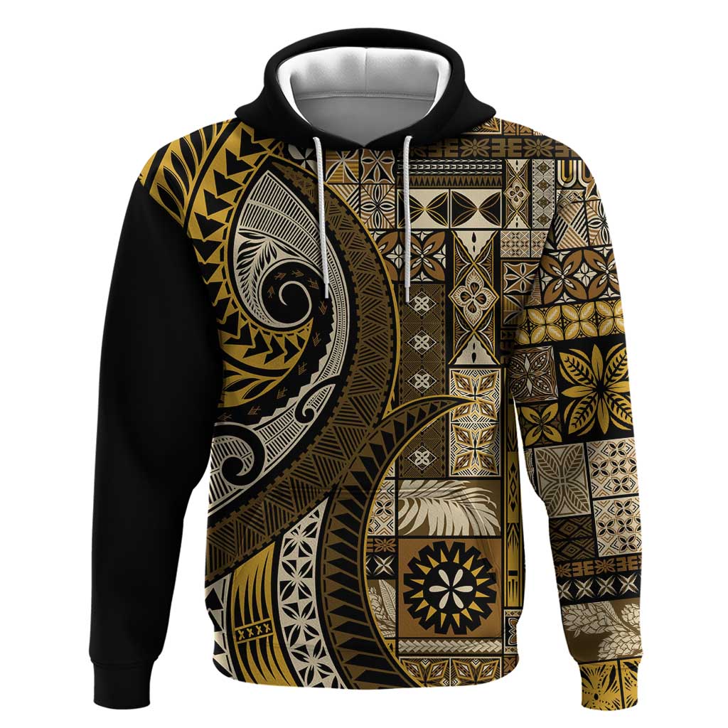Vintage Samoa Siapo Mamanu Hoodie Gold Samoan Tapa Motif - Polynesian Pride