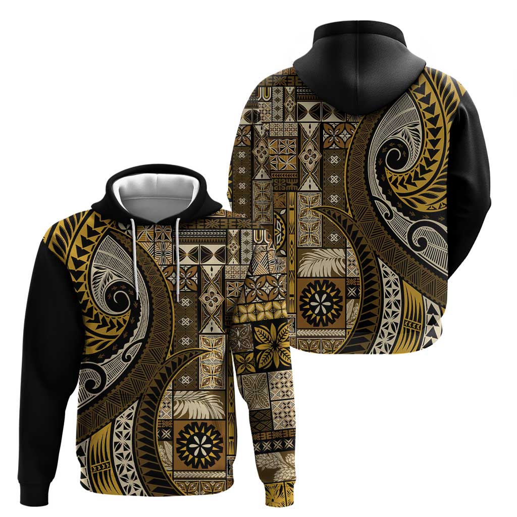 Vintage Samoa Siapo Mamanu Hoodie Gold Samoan Tapa Motif - Polynesian Pride