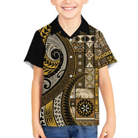 Vintage Samoa Siapo Mamanu Kid Hawaiian Shirt Gold Samoan Tapa Motif - Polynesian Pride