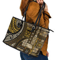 Vintage Samoa Siapo Mamanu Leather Tote Bag Gold Samoan Tapa Motif - Polynesian Pride