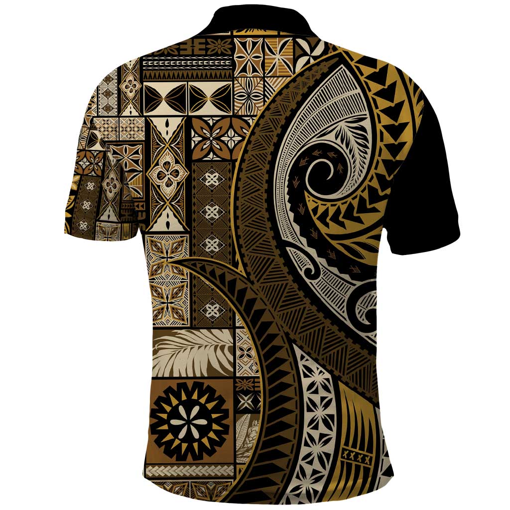 Vintage Samoa Siapo Mamanu Polo Shirt Gold Samoan Tapa Motif - Polynesian Pride