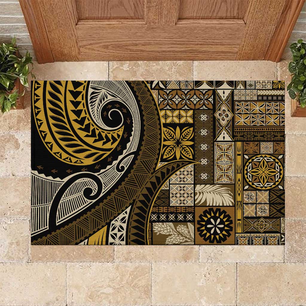 Vintage Samoa Siapo Mamanu Rubber Doormat Gold Samoan Tapa Motif - Polynesian Pride