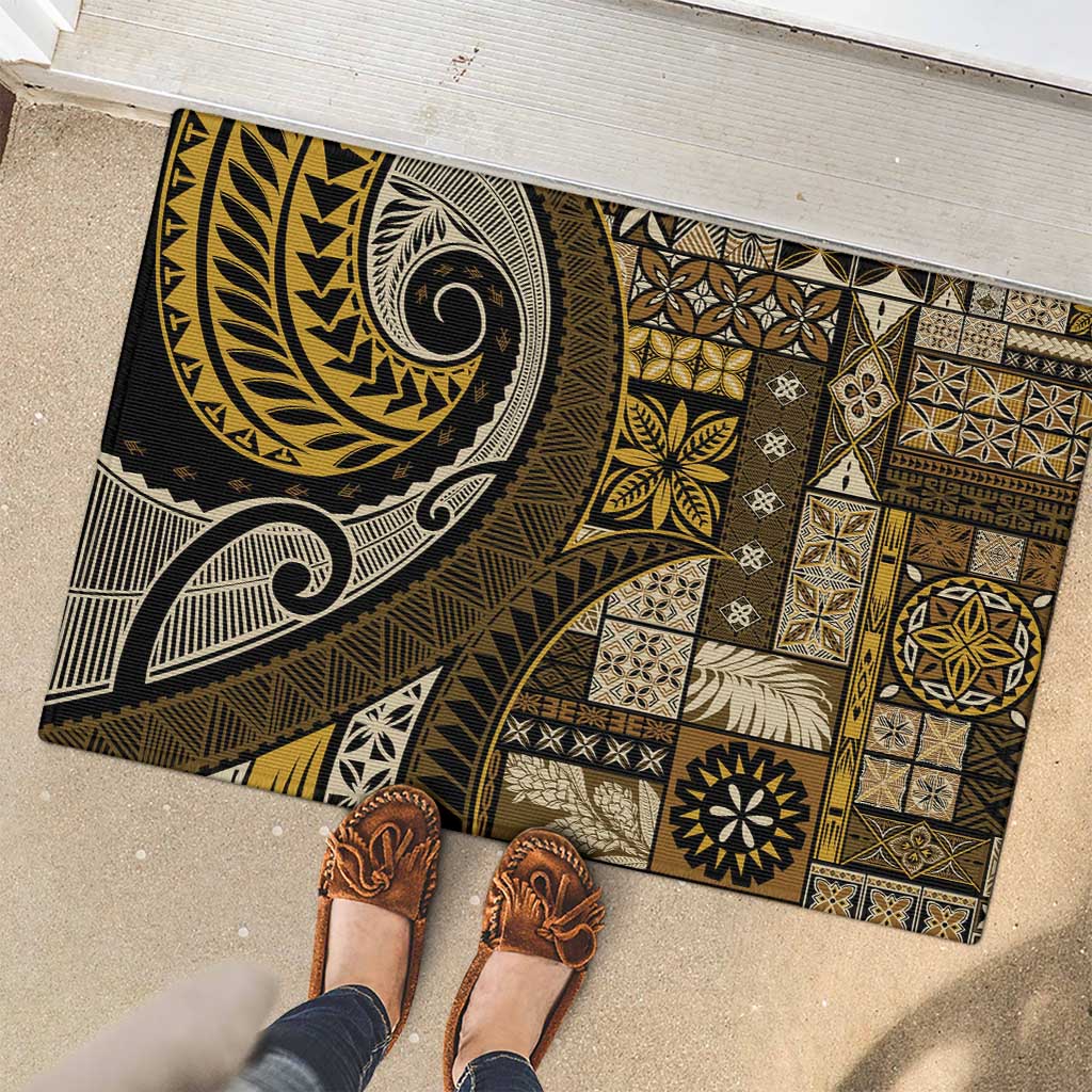 Vintage Samoa Siapo Mamanu Rubber Doormat Gold Samoan Tapa Motif - Polynesian Pride