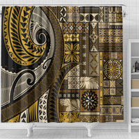 Vintage Samoa Siapo Mamanu Shower Curtain Gold Samoan Tapa Motif - Polynesian Pride