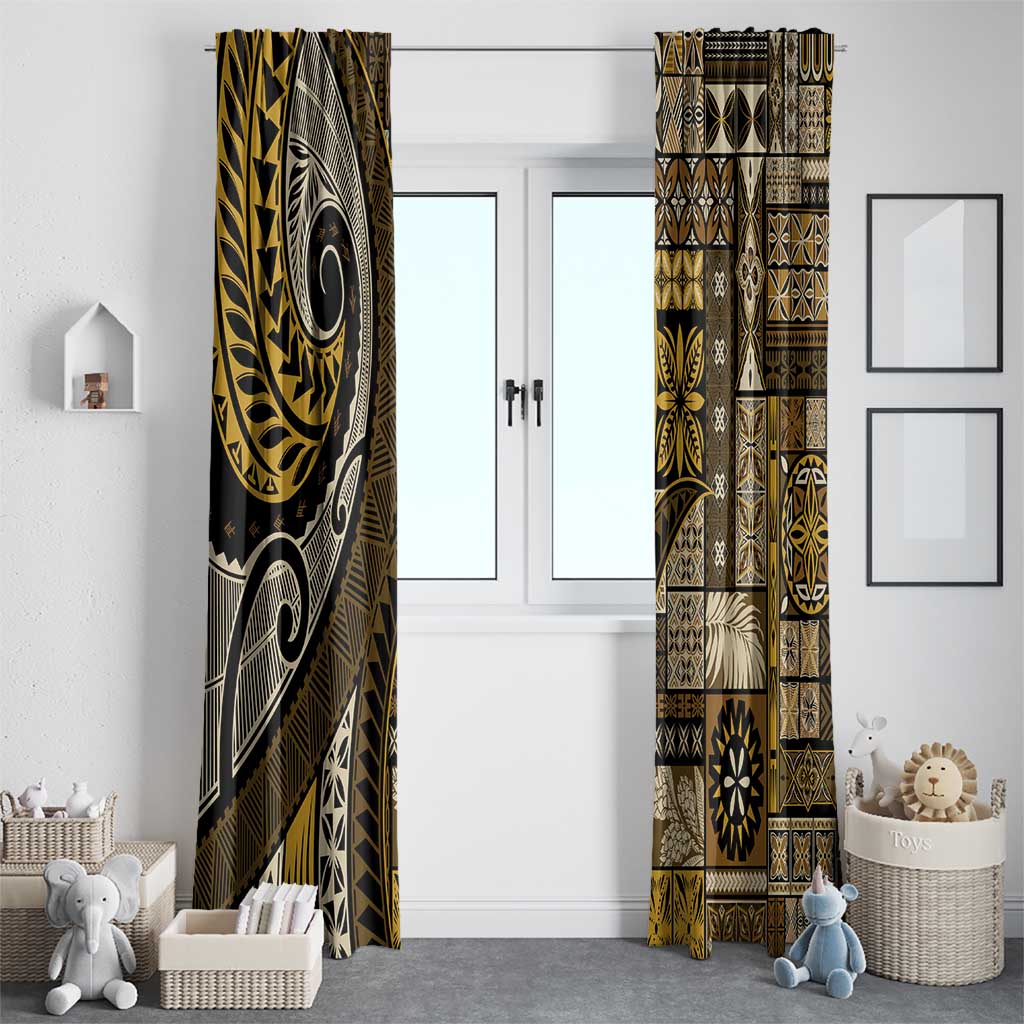 Vintage Samoa Siapo Mamanu Window Curtain Gold Samoan Tapa Motif - Polynesian Pride