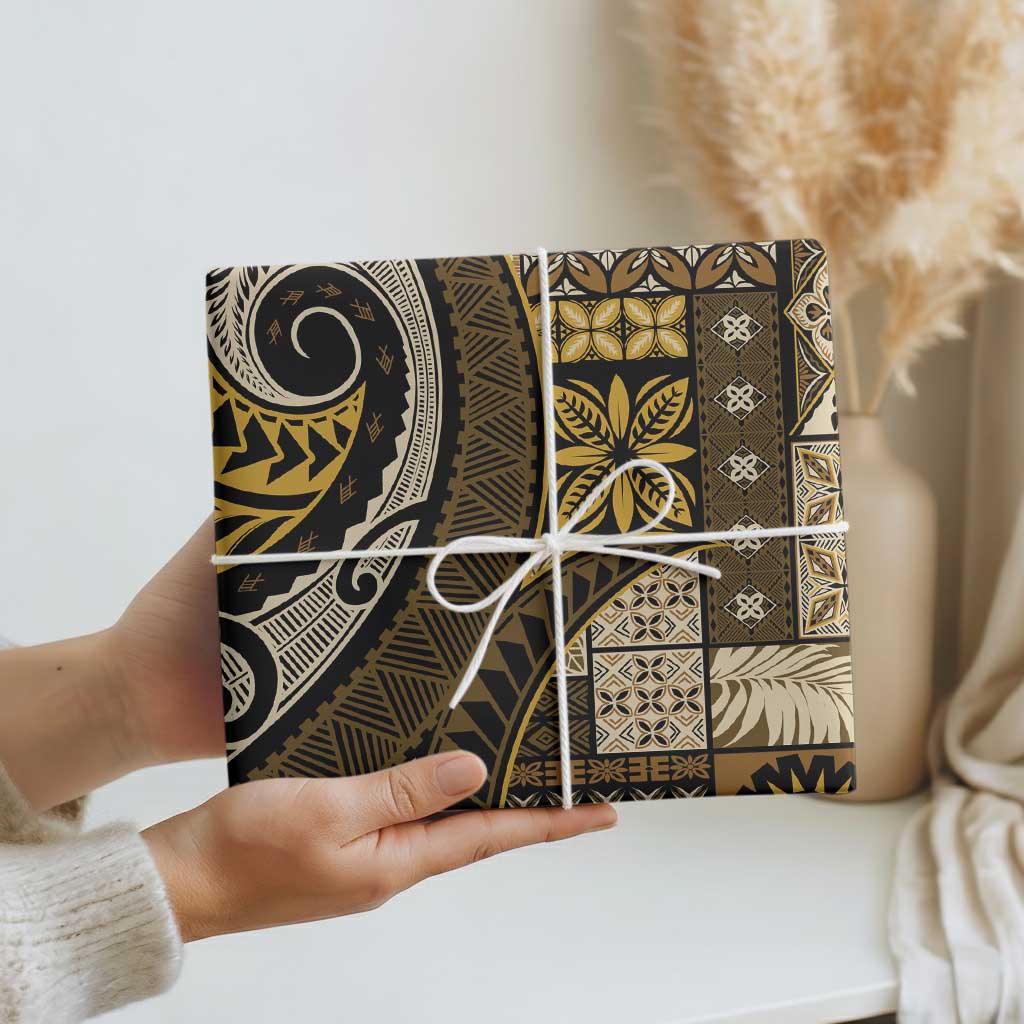 Vintage Samoa Siapo Mamanu Wrapping Paper Gold Samoan Tapa Motif - Polynesian Pride