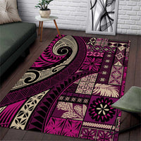 Vintage Samoa Siapo Mamanu Area Rug Pink Samoan Tapa Motif - Polynesian Pride