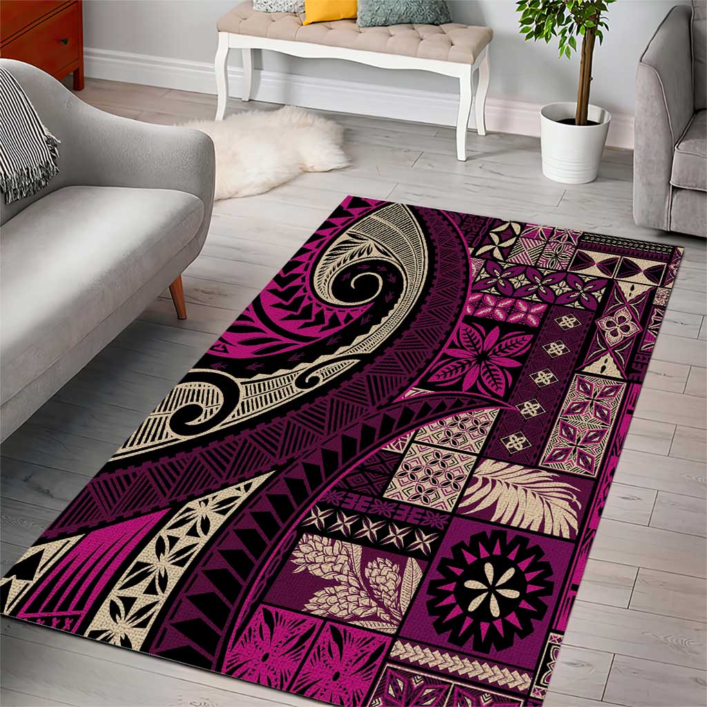 Vintage Samoa Siapo Mamanu Area Rug Pink Samoan Tapa Motif - Polynesian Pride