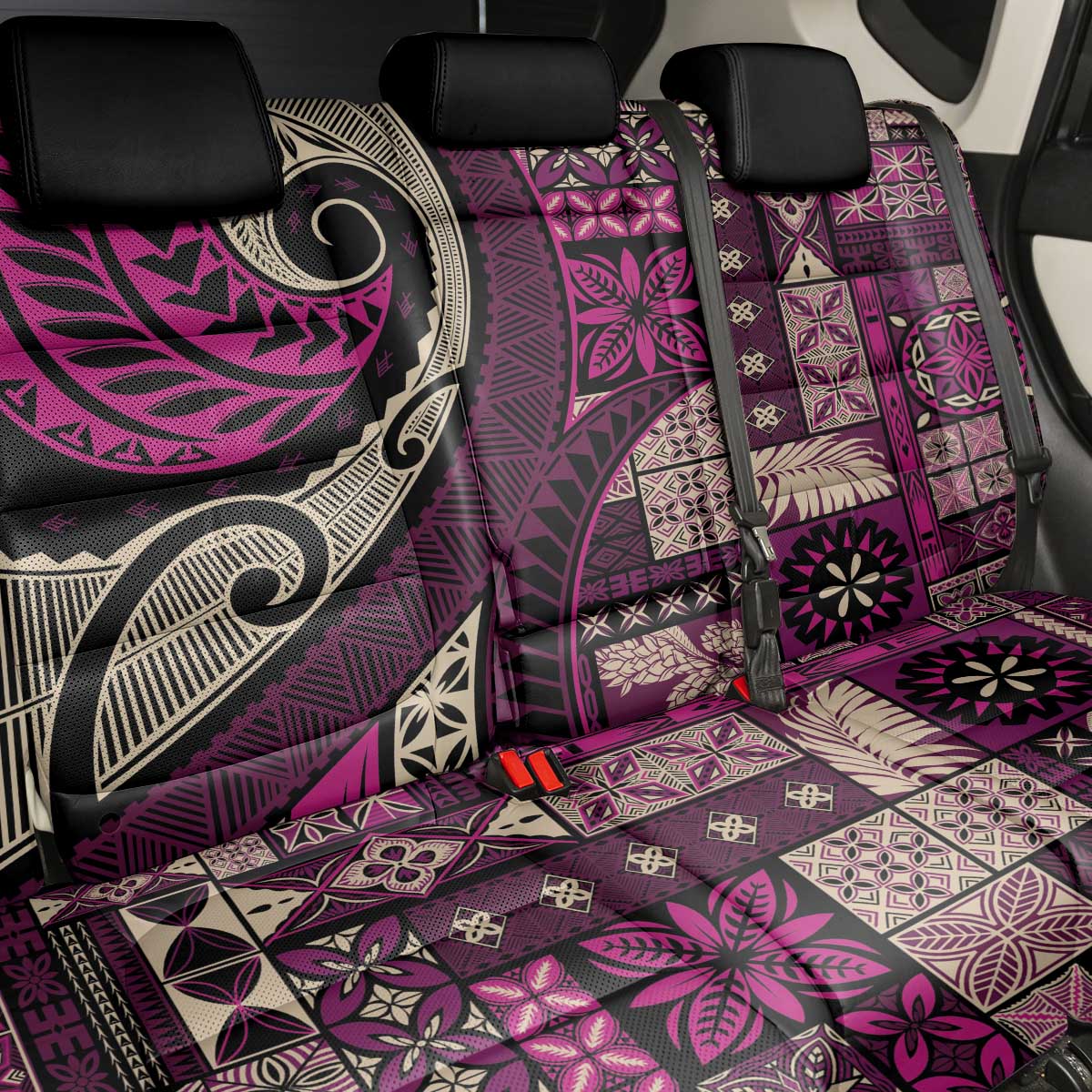 Vintage Samoa Siapo Mamanu Back Car Seat Cover Pink Samoan Tapa Motif - Polynesian Pride